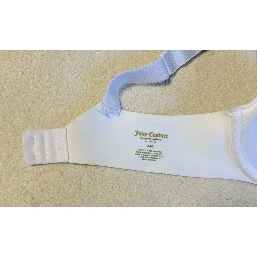 Juicy Couture White Gold Bra SZ 34B- Sexy Push Up Bling Straps
